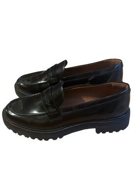 Reformation NWOT Agathea Chunky Penny Loafer Black Patent Leather Lug Sole Size